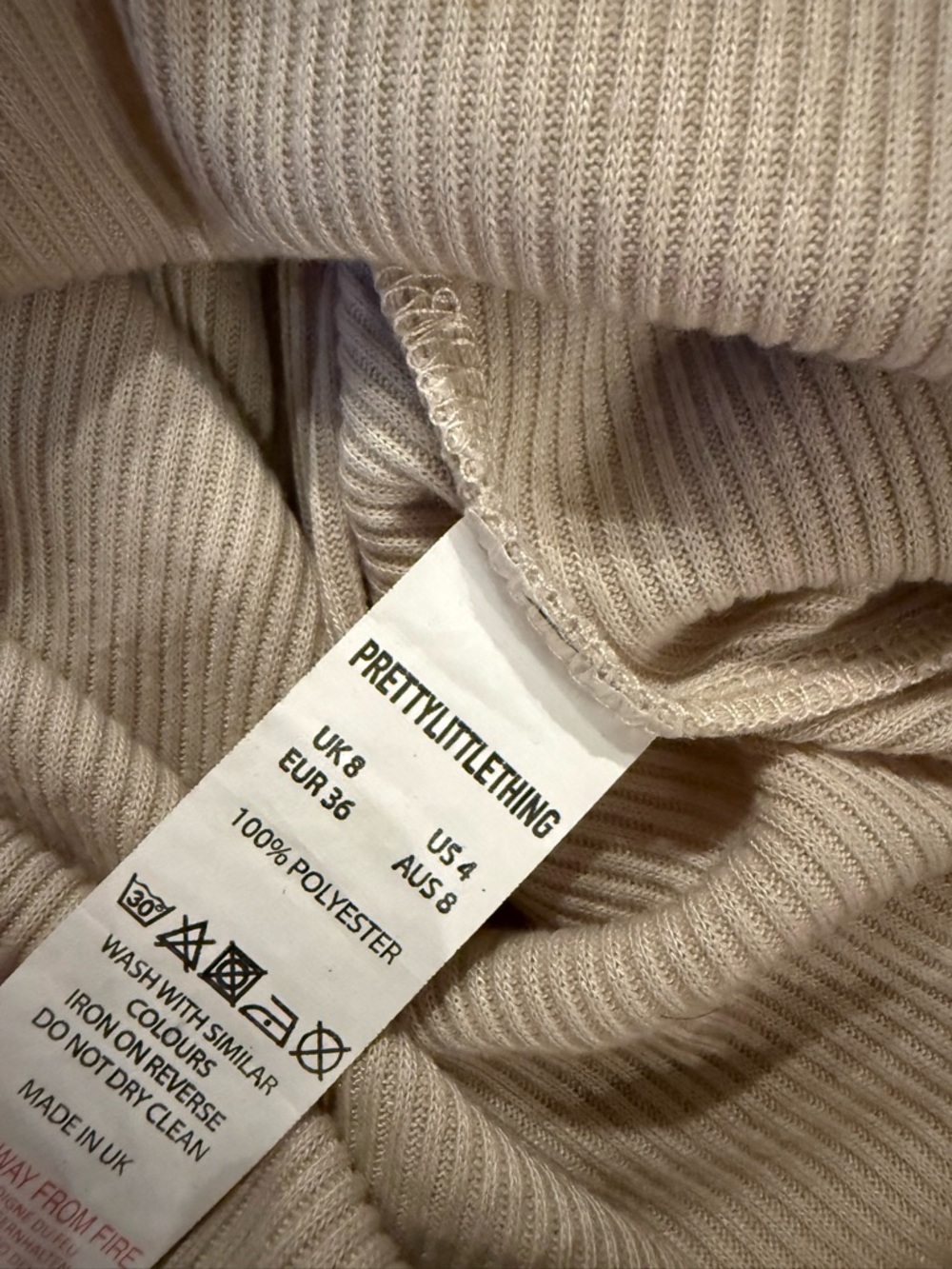 PrettyLittleThing Beige Ribbed Knit Top - Picture 3 of 3